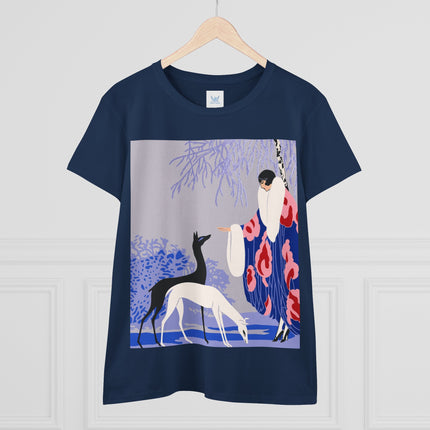 🦌🌸 The Lady Of The Graceful Deer Cotton Tee – Art Deco Garden Elegance