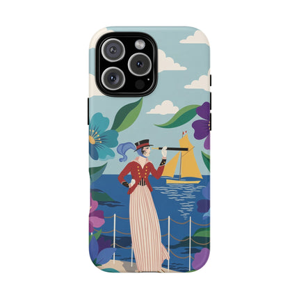 🌊🔭 The Lady Of The Seaside Lookout Phone Case – Art Deco Nautical Adventure