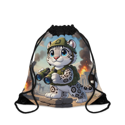 The Snow Leopard Lookout Drawstring Bag – Adventure, Curiosity & Fearless Style