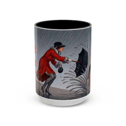 ☔🌹 The Scarlet Rainstorm Promenade Colorful Mug – Art Deco Motoring Elegance