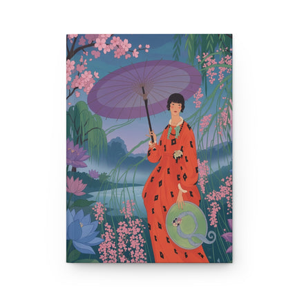 🌸☂️ The Lady Of The Lotus Garden Hardcover Journal – Art Deco Oriental Elegance