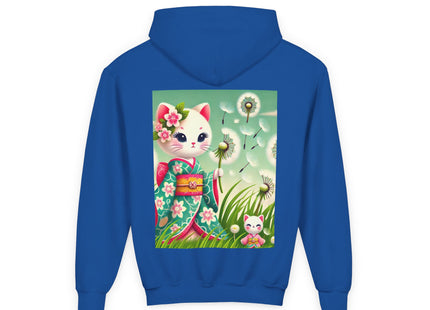 Geisha Kitten and the Dandelion Wish Youth Heavy Blend Hooded Sweatshirt