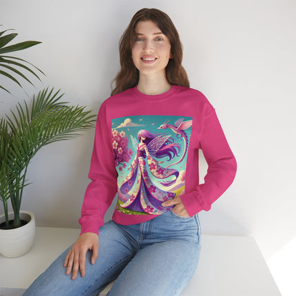 Petals in the Wind: The Kimono Fairy and the Sky Dragon Heavy Blend™ Crewneck Sweatshirt