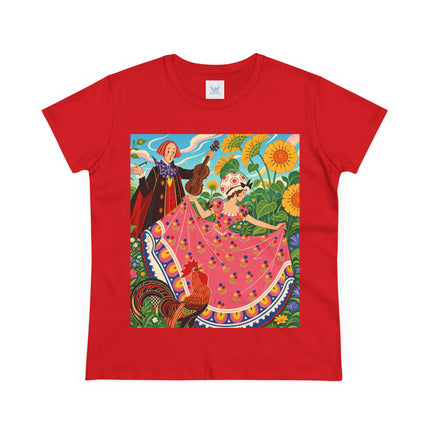 🎻🐓 The Garden Serenade Cotton Tee – Art Deco Folk Whimsy