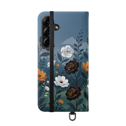 🌹💧 The Midnight Garden Keeper Flip Case – Art Deco Floral Fantasy