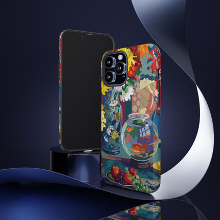 Floral Fishbowl Still Life Phone Case – Vibrant Harmony & Colorful Life