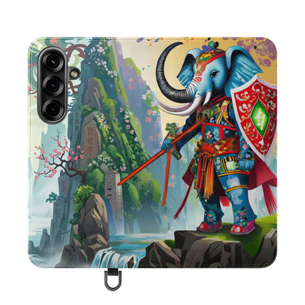 🐘⚔️ Cyberpunk Elephant Samurai Flip Case – Ancient Wisdom & Neon Power