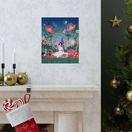 🌙🌺 The Midnight Garden Reverie Matte Vertical Poster – Art Deco Botanical Whimsy