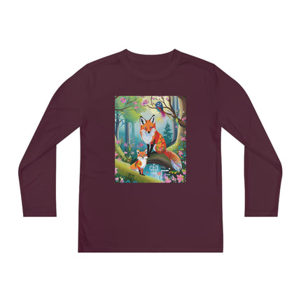 Mischievous Fox Youth Long Sleeve Competitor Tee – Woodland Fun & Storybook Adventure