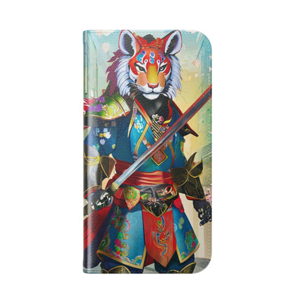 🦁🦊⚔️ Cyberpunk Lion Samurai Flip Case – Futuristic Honor & Kitsune Spirit