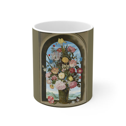 Vase of Flowers in a Window by Ambrosius Bosschaert the Elder Ceramic Mug 11oz