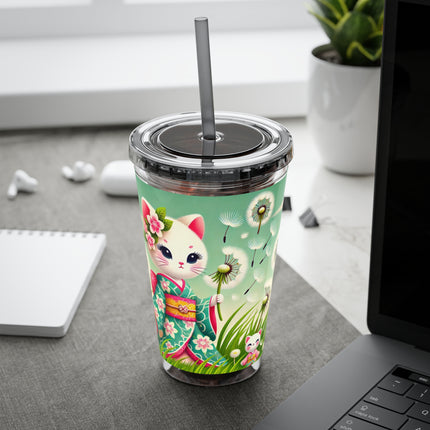 Geisha Kitten and the Dandelion Wish Sunsplash Tumbler with Straw, 16oz