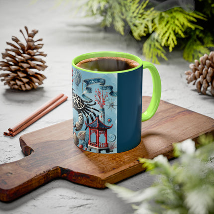 Spotted Crab & Pagoda Colorful Mug – Mystical Ocean & Asian Harmony