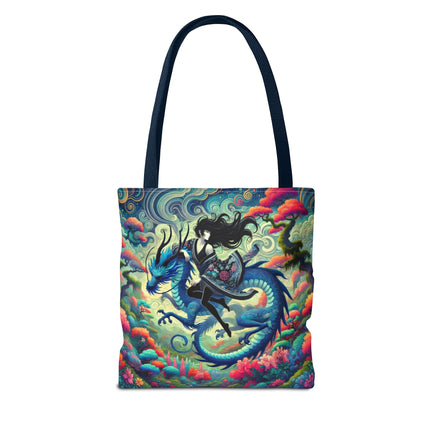 Mystic Guardian of the Sky Tote Bag – Warrior Fairy & Turquoise Dragon