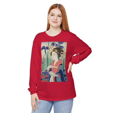 Woman with Bookmark and Book Garment-dyed Long Sleeve T-Shirt