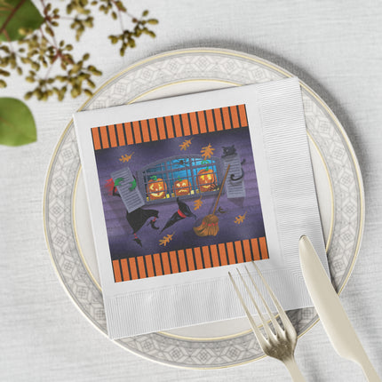Whimsical Halloween Mischief White Coined Napkins