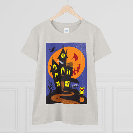 Halloween Night at the Haunted House Women's Midweight Cotton Tee