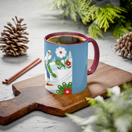 🎿❄️ The Winter Garden Skier Colorful Mug – Whimsical Holiday Fantasy