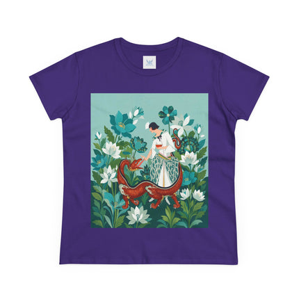 🐉🌿 The Dragon Keeper Cotton Tee – Art Deco Floral Fantasy