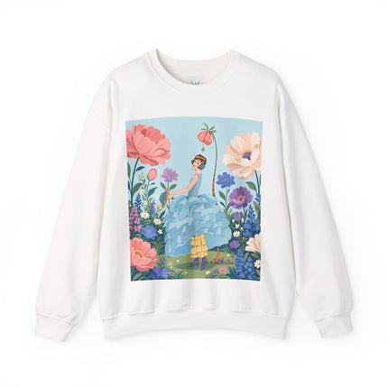 🌸🩵 The Blue Ruffle Garden Crewneck Sweatshirt – Art Deco Floral Whimsy