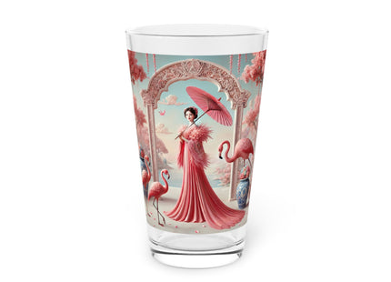 Petals, Porcelain, and Flamingos Pint Glass, 16oz
