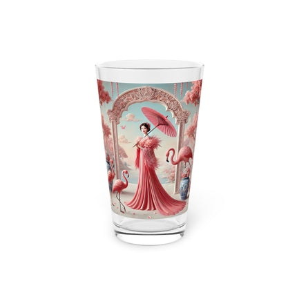 Petals, Porcelain, and Flamingos Pint Glass, 16oz