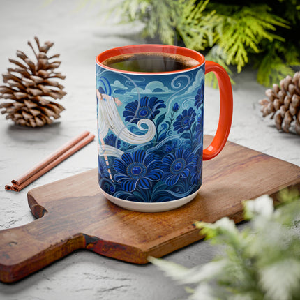 💙🌸 The Sapphire Wind Dancer Colorful Mug – Art Deco Floral Fantasy