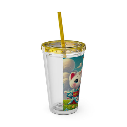 Geisha Kitten and the Dragon Kite Sunsplash Tumbler with Straw, 16oz