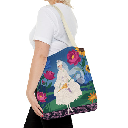🌸👑 The Lady Of The Enchanted Flower Crown Tote Bag – Art Deco Garden Fantasy