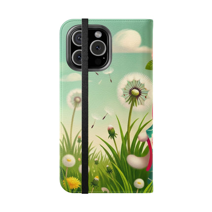 🌾🌼 Geisha Kitten and the Dandelion Wish Flip Case – Gentle Wishes & Quiet Wonder