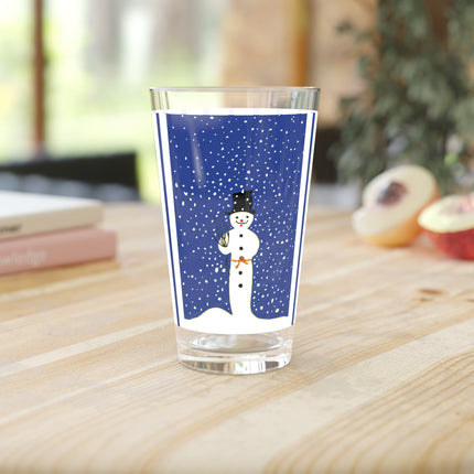Snowman in Falling Snow Glass, 16oz