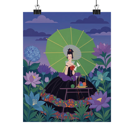 🪷🧶 The Lady Of The Lotus Knitting Circle Matte Vertical Poster – Art Deco Floral Whimsy
