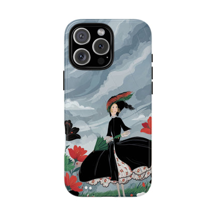 🌧️🌺 The Stormy Flower Walk Phone Case – Art Deco Floral Fashion