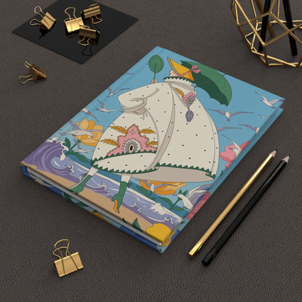 🌊☂️ The Lady Of The Seaside Parasol Hardcover Journal – Art Deco Fashion Illustration