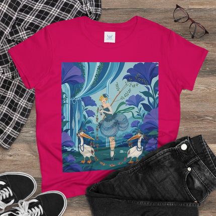 🪶🌺 The Pelican Garden Dance Cotton Tee – Art Deco Botanical Whimsy