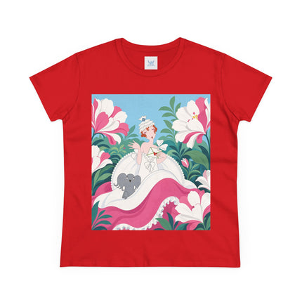 🌸🐘 The Pink Blossom Companion Cotton Tee – Art Deco Floral Whimsy