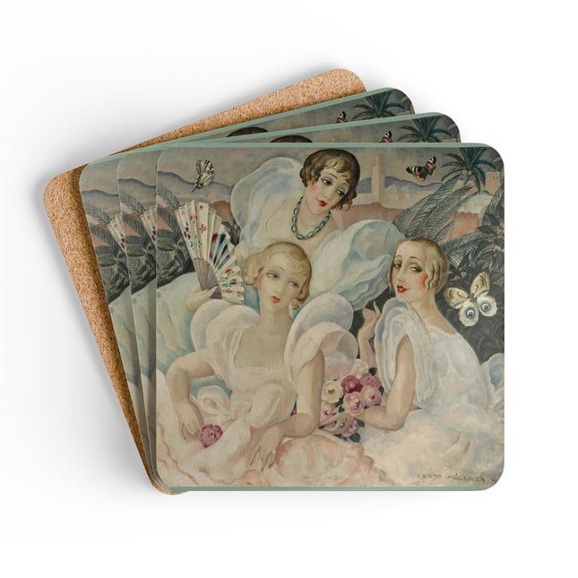 Les Femmes Fatales by Gerda Wegener Corkwood Coaster Set