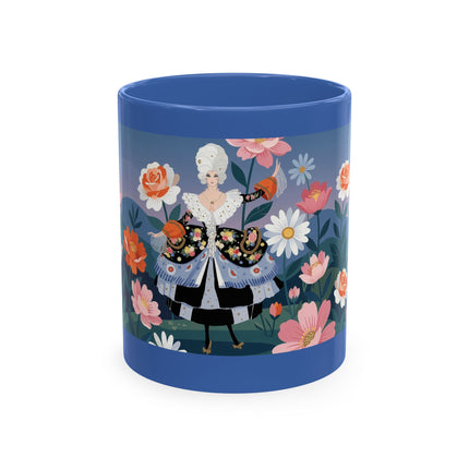 🌸🎭 The Lady Of The Floral Masquerade Garden Ceramic Mug – Art Deco Fashion Whimsy