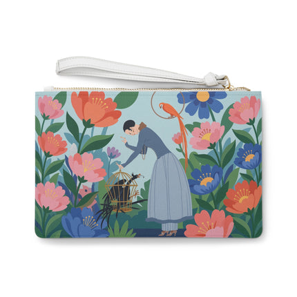 🦜🌺 The Lady Of The Garden Aviary Clutch Bag – Art Deco Floral Whimsy