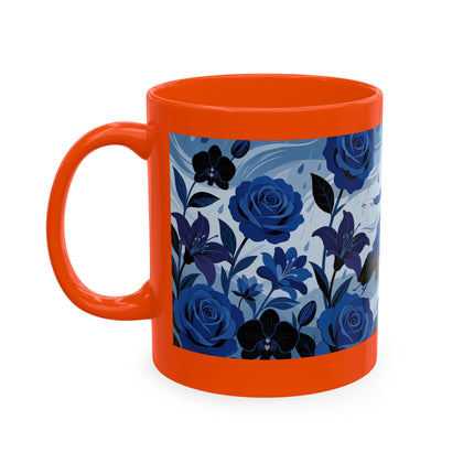 ☔💙 The Lady In The Blue Rain Garden Ceramic Mug – Art Deco Floral Elegance