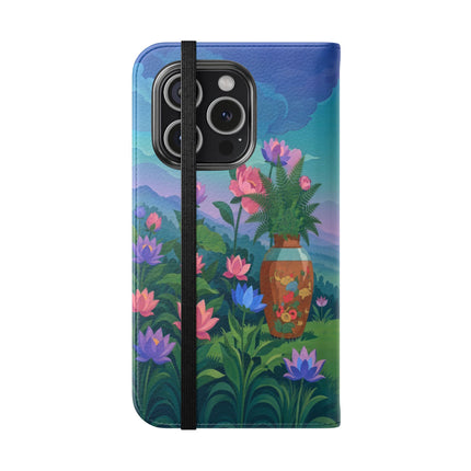 🌸🏔️ The Lady Of The Lotus Valley Flip Case – Art Deco Botanical Reverie