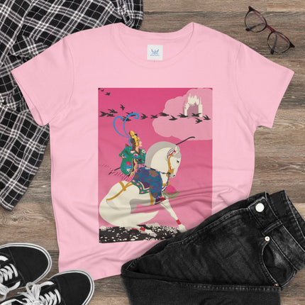 Samurai Princess on the White Steed Women's Midweight Cotton Tee – Epic Fantasy & Mythic Beauty