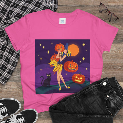 🎃🕯️ Moonlit Pumpkin Masquerade Cotton Tee – Whimsical Halloween Charm