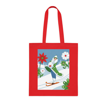 🎿🌺 The Winter Garden Skier Cotton Tote Bag – Colorful Winter Adventure