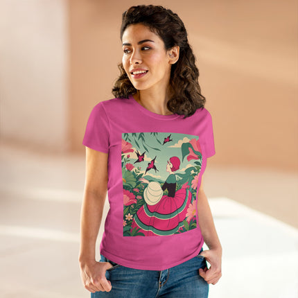 🐦🌺 The Garden Of Flying Birds Cotton Tee – Art Deco Floral Whimsy