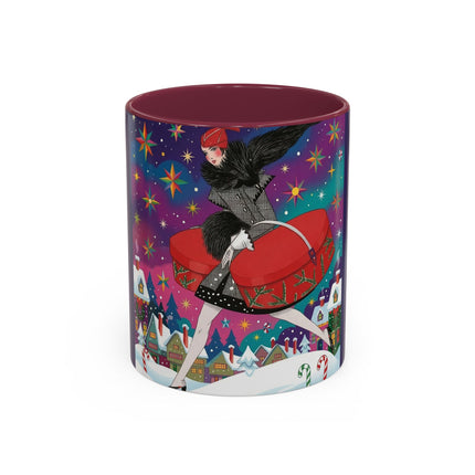 🎁✨ The Lady Of The Christmas Hatbox Colorful Mug – Art Deco Holiday Fantasy