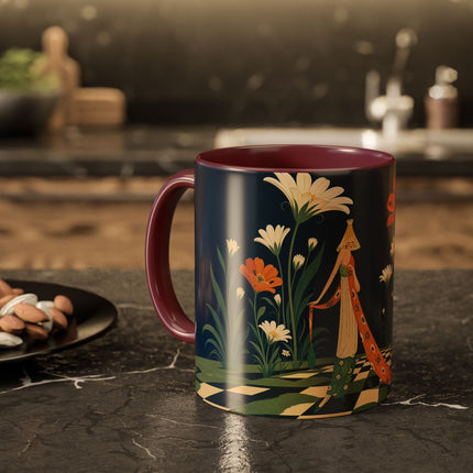 🌼🧡 The Midnight Floral Masquerade Colorful Mug – Art Deco Fashion Fantasy