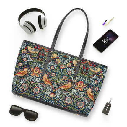 Strawberry Thief by William Morris PU Leather Shoulder Bag
