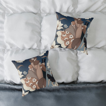 🌙🌸 The Midnight Magnolia Masquerade Square Pillow – Art Deco Evening Elegance