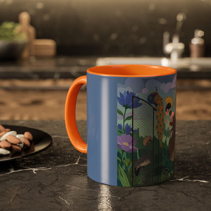 The Lady And The Enchanted Heron Colorful Mugs – Art Deco Botanical Elegance